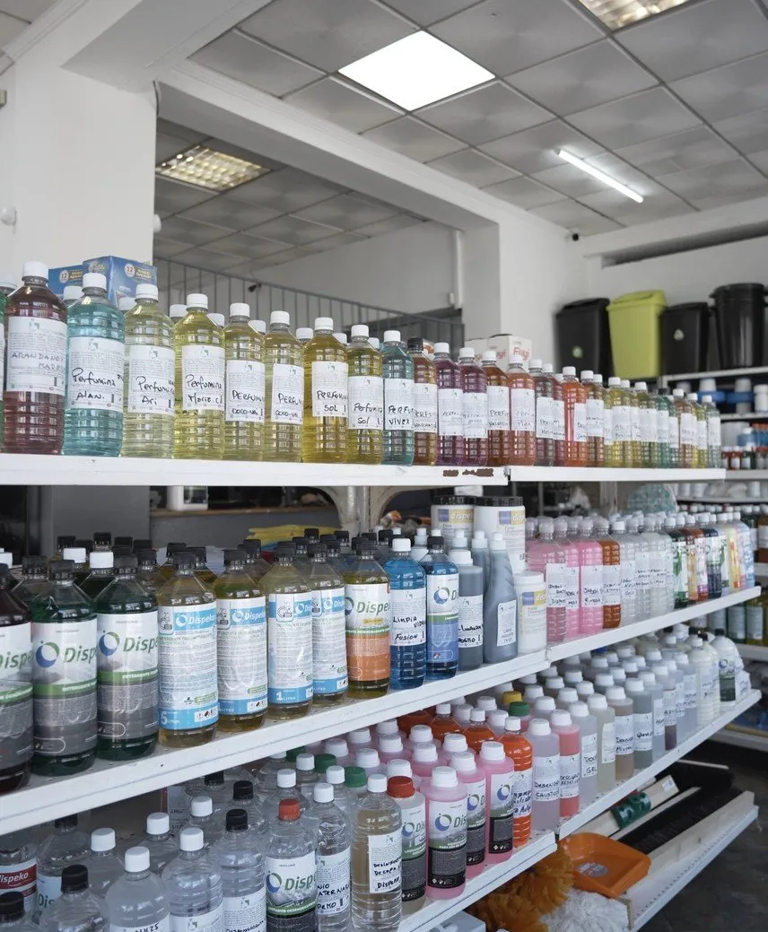 Góndolas con productos de limpieza